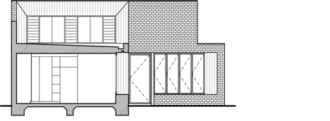 Elevation of Turnaround House by Architecture Architecture opens onto a courtyard