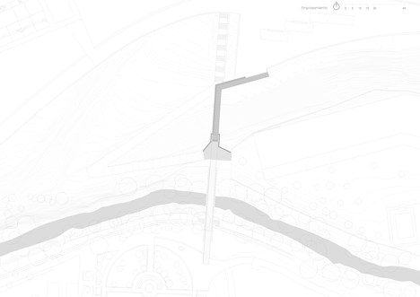 Site plan of steel-clad outdoor elevator connects the city and suburb in Pamplona by AH Asociados