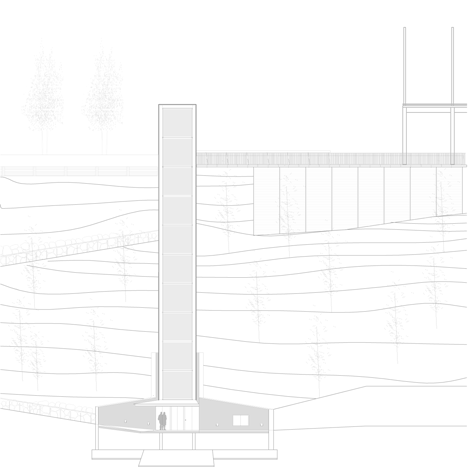 Elevation two of steel-clad outdoor elevator connects the city and suburb in Pamplona by AH Asociados