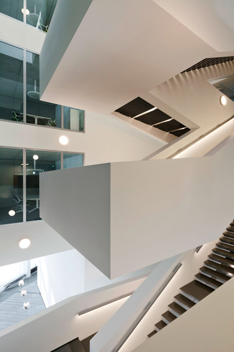 Allianz Headquarters by Wiel Arets features glass fritted to resemble Mies' Barcelona Pavilion