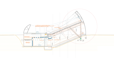 Detailed section of Concrete auditorium by Valentiny HVP Architects built for Brazils Musica em Trancoso festival