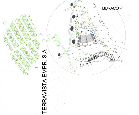 Site plan of Concrete auditorium by Valentiny HVP Architects built for Brazils Musica em Trancoso festival