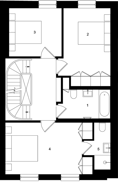 Second floor plan of Curvacious oak staircase ascends through converted London convent by John Smart Architects