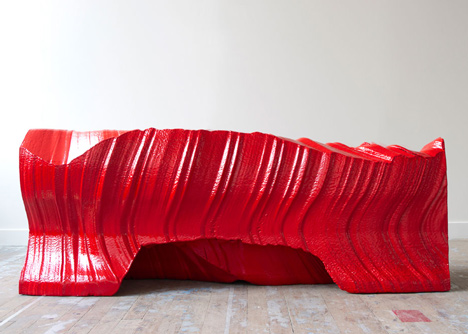 Cutting Edge sofa by Martijn Rigters cut from huge block of foam using hot wires