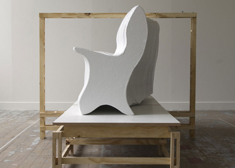 Cutting Edge sofa by Martijn Rigters cut from huge block of foam using hot wires