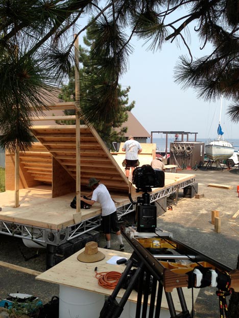 Floating skateboard ramp on Lake Tahoe by Jeff Blohm and Jeff King
