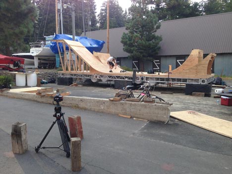 Floating skateboard ramp on Lake Tahoe by Jeff Blohm and Jeff King