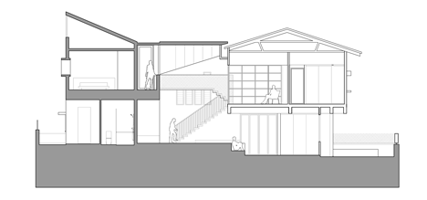 Cross section of Formwerkz Architects house extension features cantilevered concrete box