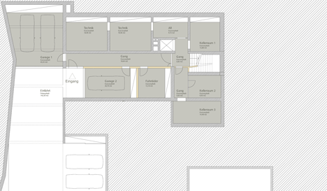 Basement plan of House B.A.B.E. by Destilat features windows dotted across shingle-clad facade