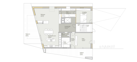 First floor plan of House B.A.B.E. by Destilat features windows dotted across shingle-clad facade