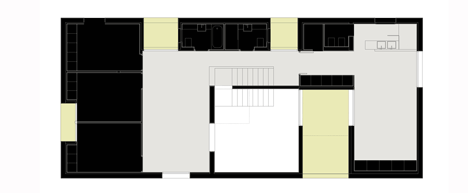 Upper level plan of Casa H by Bojaus Arquitectura features a facade covered in holes