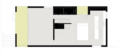 Lower level plan of Casa H by Bojaus Arquitectura features a facade covered in holes