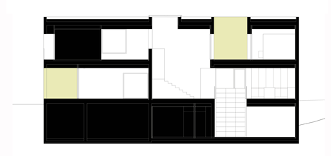 Long section of Casa H by Bojaus Arquitectura features a facade covered in holes