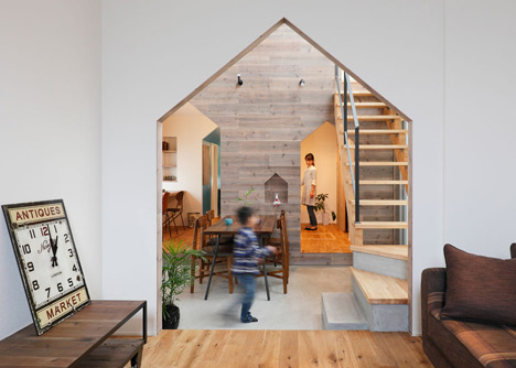 House-shaped doorways puncture Hazukashi House by Alts Design Office