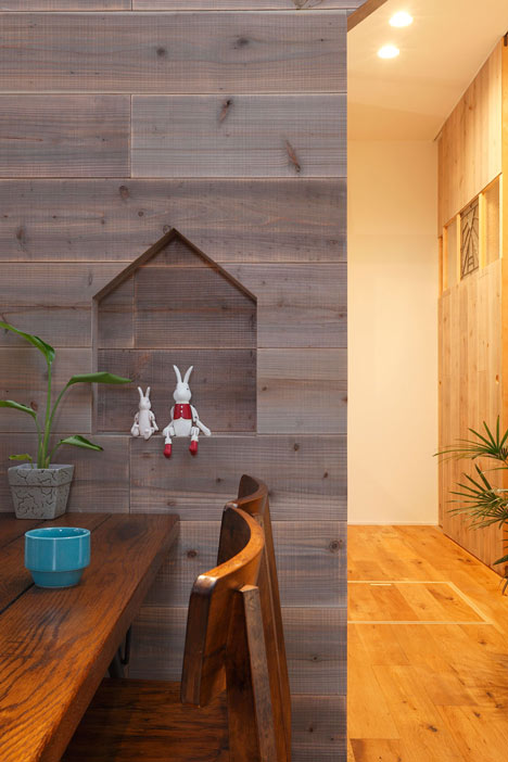 House-shaped doorways puncture Hazukashi House by Alts Design Office