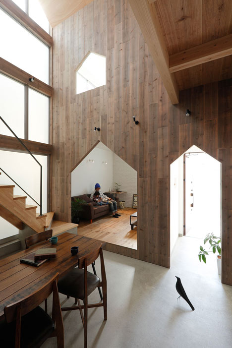 House-shaped doorways puncture Hazukashi House by Alts Design Office