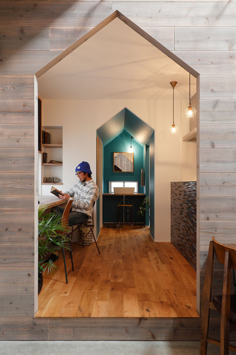 House-shaped doorways puncture Hazukashi House by Alts Design Office