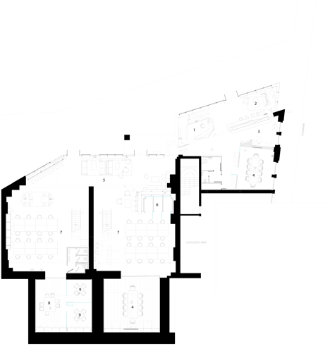 Mezzanine plan of Industrial-style offices by DH Liberty mix reclaimed objects with minimal aesthetic