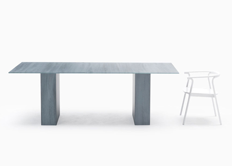 Nendo patterns glass furniture for Glasitalia with brush strokes