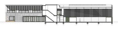 Section two of School in Rotterdam decorated with tiles based on traditional Dutch patterns
