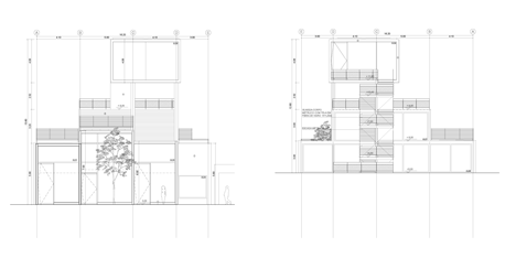 Sections of Shiny metal box hovers above shopping and restaurant complex by Triptyque