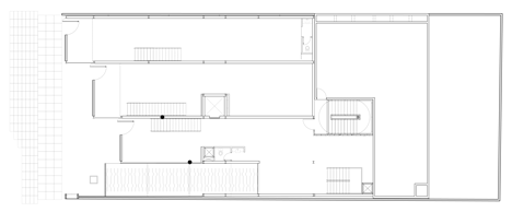 Ground floor plan of Shiny metal box hovers above shopping and restaurant complex by Triptyque