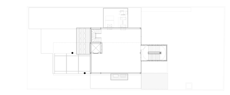 Second floor plan of Shiny metal box hovers above shopping and restaurant complex by Triptyque