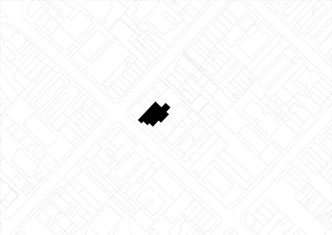 Site plan of Shiny metal box hovers above shopping and restaurant complex by Triptyque