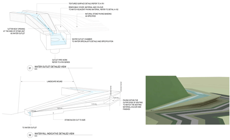 Detailed water feature diagram of Sowwah Square by Martha Schwartz Partners