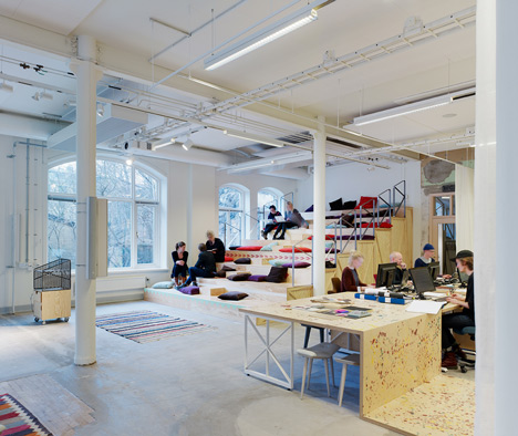 Former corset factory converted into office and events space by OkiDoki! Arkitekter