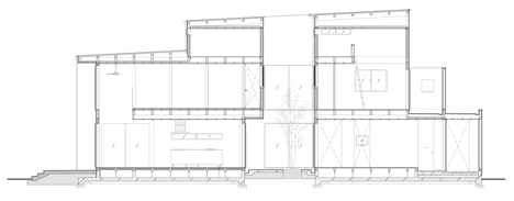 Section of Three white walls front Ripple house by Kichi Architectural Design