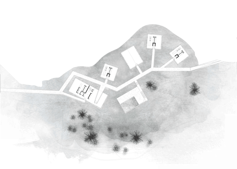 White buildings sink into the landscape at the White Wolf Hotel by AND-RÉ