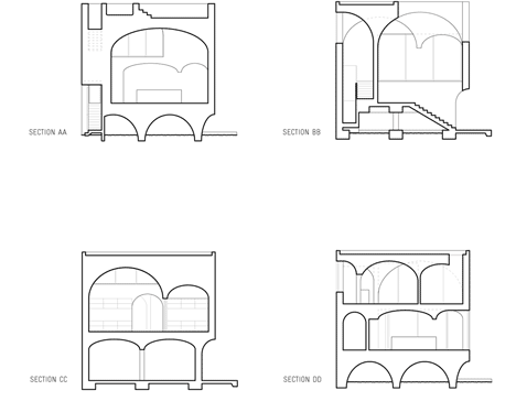 Sections of Johnston Marklee's Vault House frames beach views through multiple arches