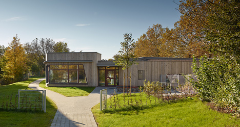 Timber clads interior and exterior of Mattes Sekiguchi's Kleinkindhaus nursery