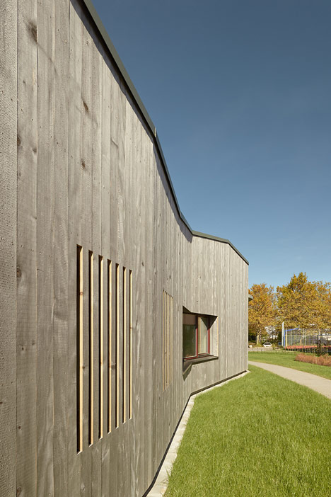 Timber clads interior and exterior of Mattes Sekiguchi's Kleinkindhaus nursery
