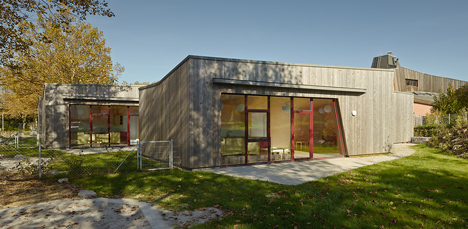 Timber clads interior and exterior of Mattes Sekiguchi's Kleinkindhaus nursery