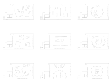 Diagram showing different arrangements of partitions of ODEEH Concept Store by Zeller and Moye