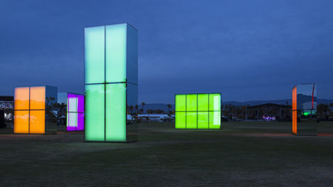 Reflection Field by Phillip K Smith III is an installation of glowing neon mirrors for Coachella