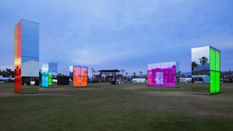 Reflection Field by Phillip K Smith III is an installation of glowing neon mirrors for Coachella