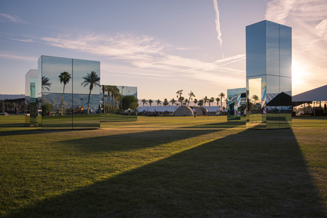 Reflection Field by Phillip K Smith III is an installation of glowing neon mirrors for Coachella