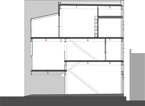 Long section of Set design studio and office in Japan by Mattch