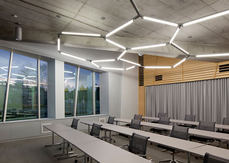 Water treatment facility by Skylab Architecture features a roof of grass-covered fins