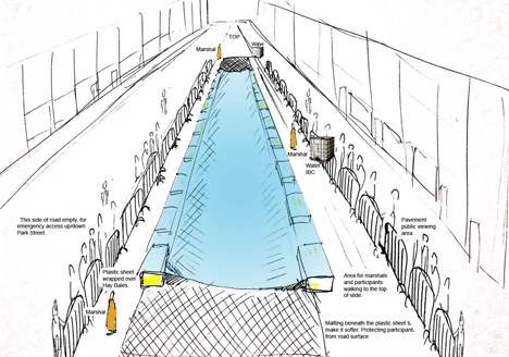 Luke Jerram transforms Bristols Park Street into 90-metre water slide