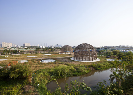 Diamond Island Community Hall in Vietnam by Vo Trong Nghia with bamboo