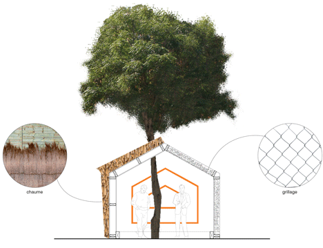Guinée*Potin Architectes creates "footcheball" playground inside a thatched shed