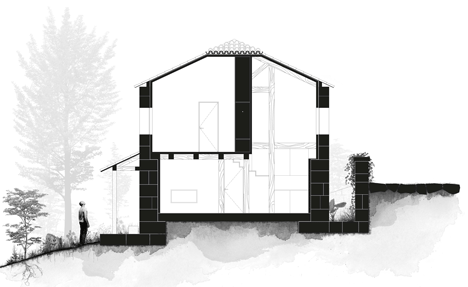 Wood Structure Inside Stone Walls by Corpo Atelier