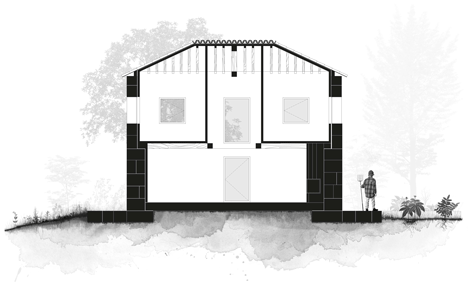 Wood Structure Inside Stone Walls by Corpo Atelier