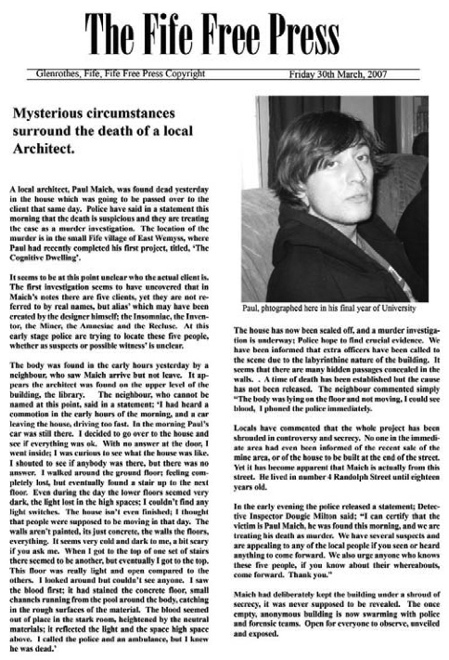 Architect murdered in his own building: Cognitive Dwelling by Paul Maich
