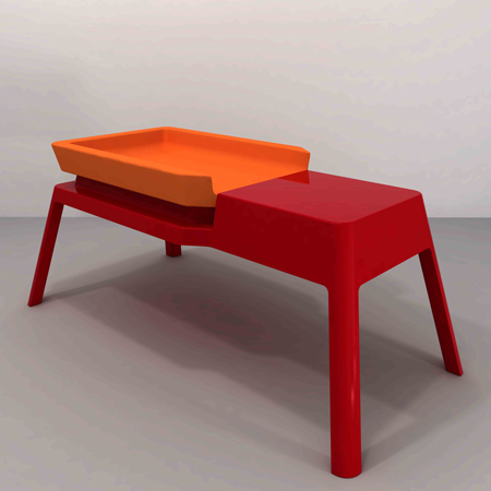 Long Low Hygiene Table and Evoluntionary Chair by Studio Design Rafaschieri