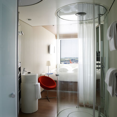 CitizenM is a hotel made of prefabricated room modules at Schiphol Airport, Amsterdam, designed by Dutch architectural firm Concrete.